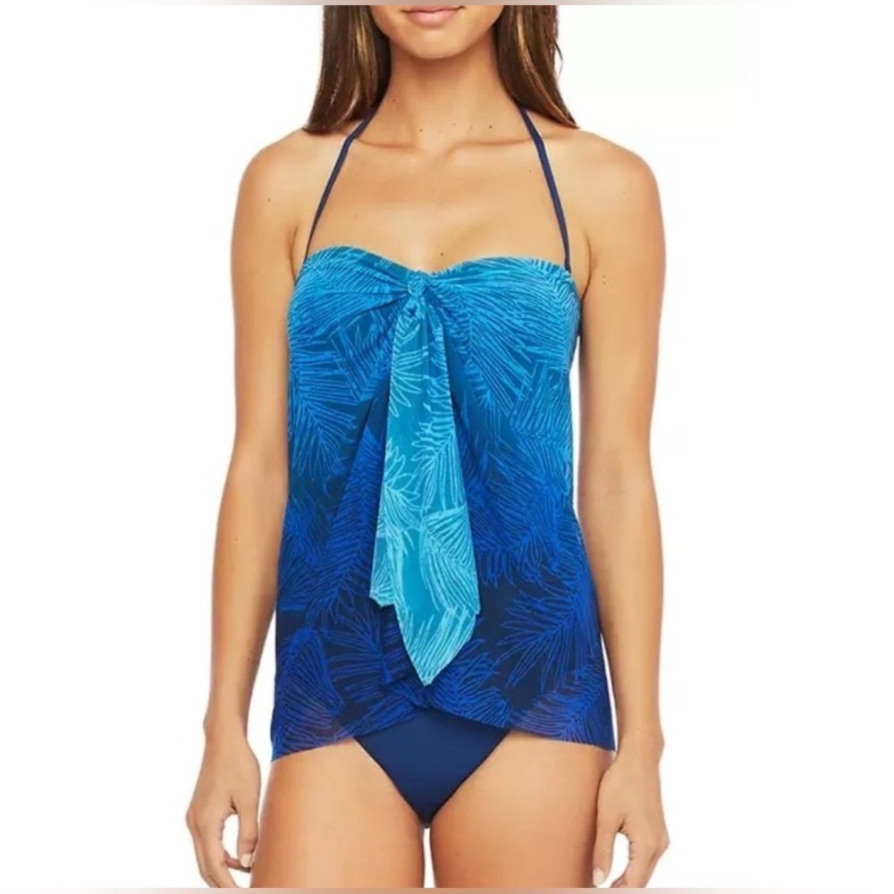 LAUREN RALPH LAUREN Women's Ombre Palm Flyaway
Strapless One Piece Swimsuit